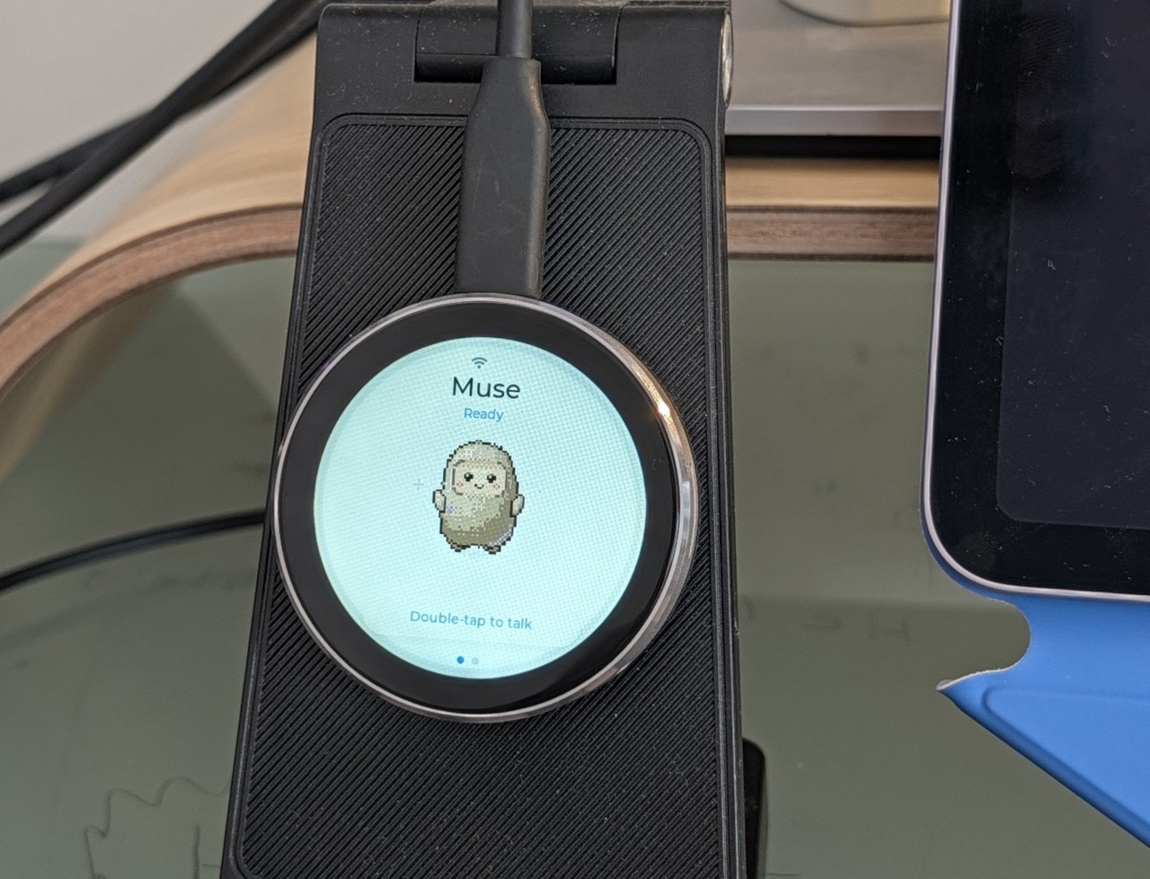 Screenshot: Needing a phone to reach Muse: a desk gadget you tap to talk