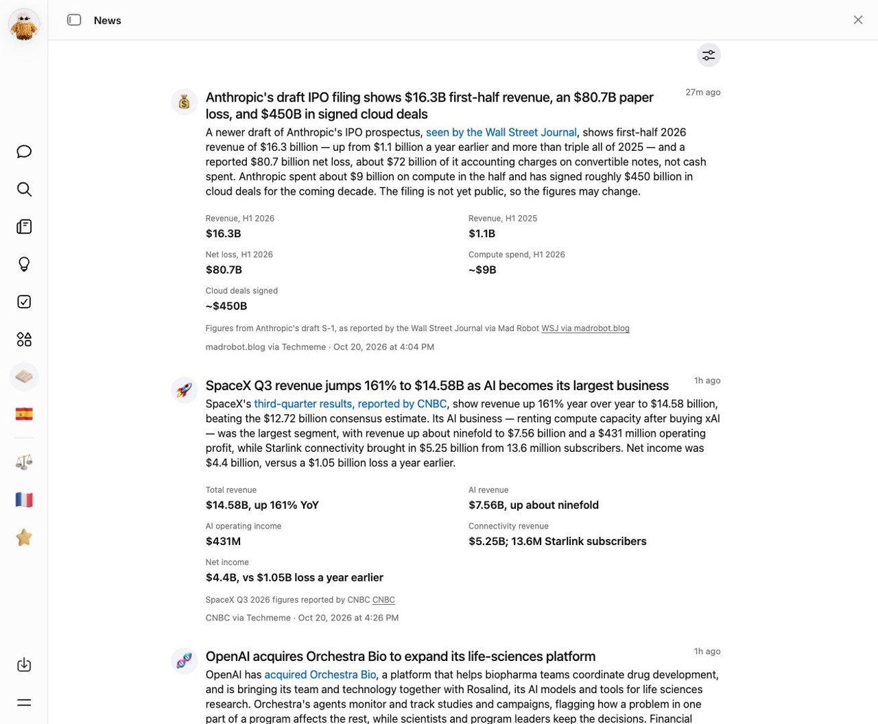 Screenshot: News feed too sparse: built a custom hourly digest
