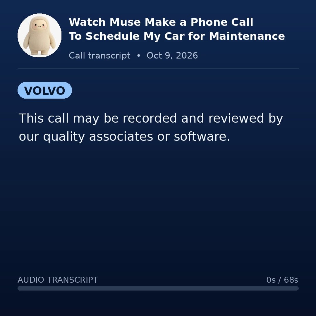 Screenshot: On hold with the dealer for 15 minutes: Muse waited and got the next appointment